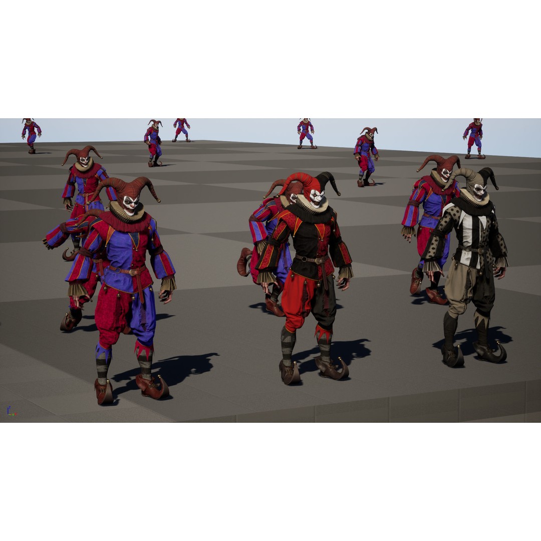 Clown Jester 3D Model – Low Poly Game Asset, Rigged with Animations
