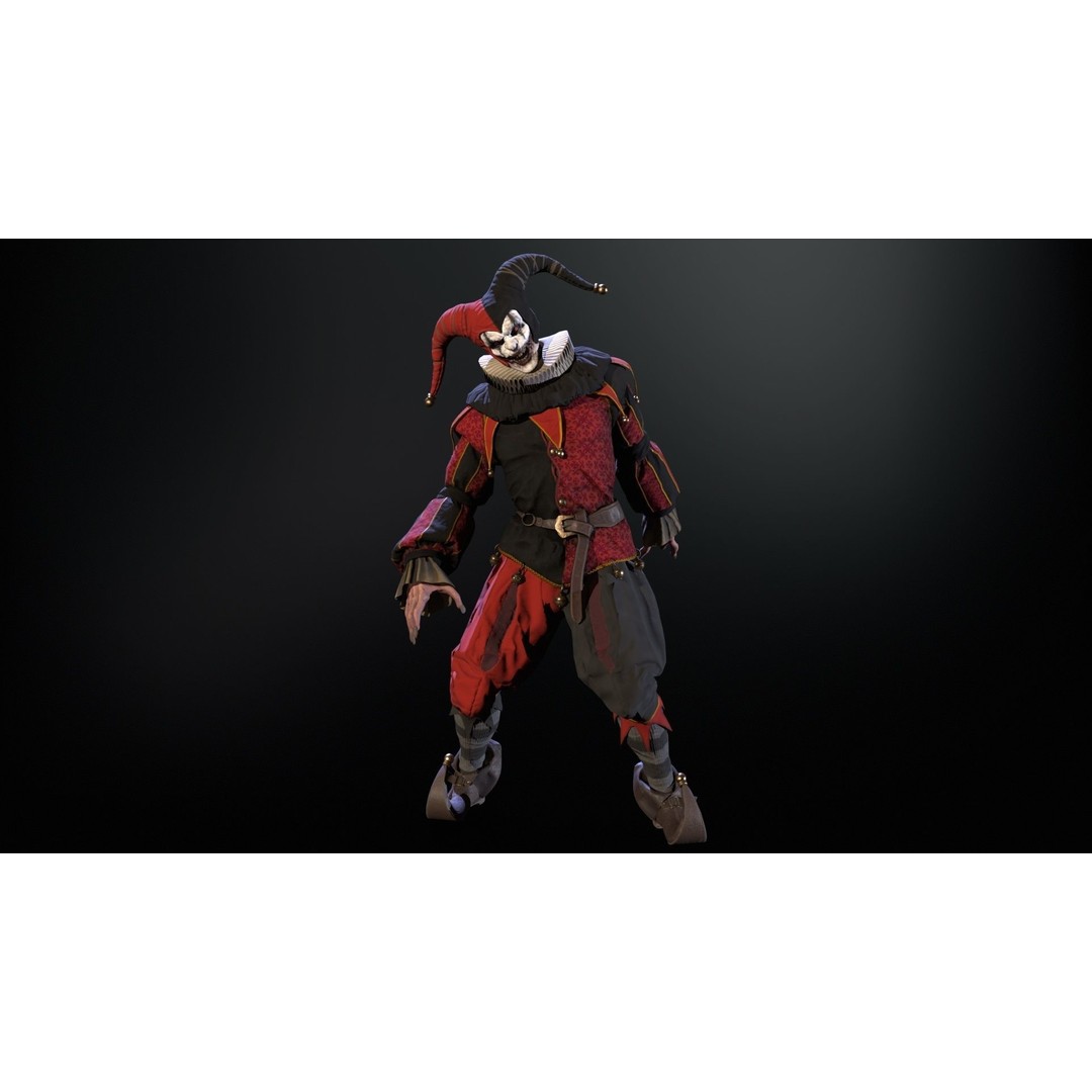 Clown Jester 3D Model – Low Poly Game Asset, Rigged with Animations - View 10