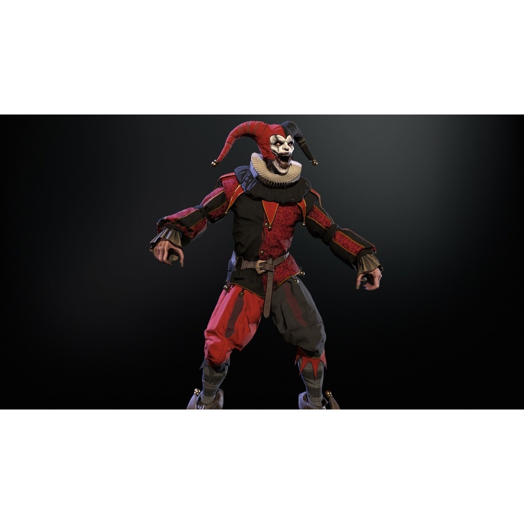 Clown Jester 3D Model – Low Poly Game Asset, Rigged with Animations - View 11