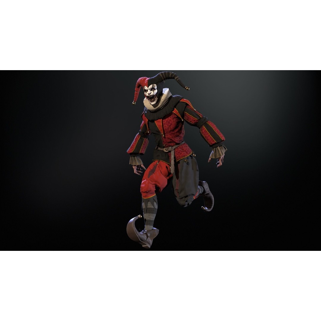 Clown Jester 3D Model – Low Poly Game Asset, Rigged with Animations - View 12