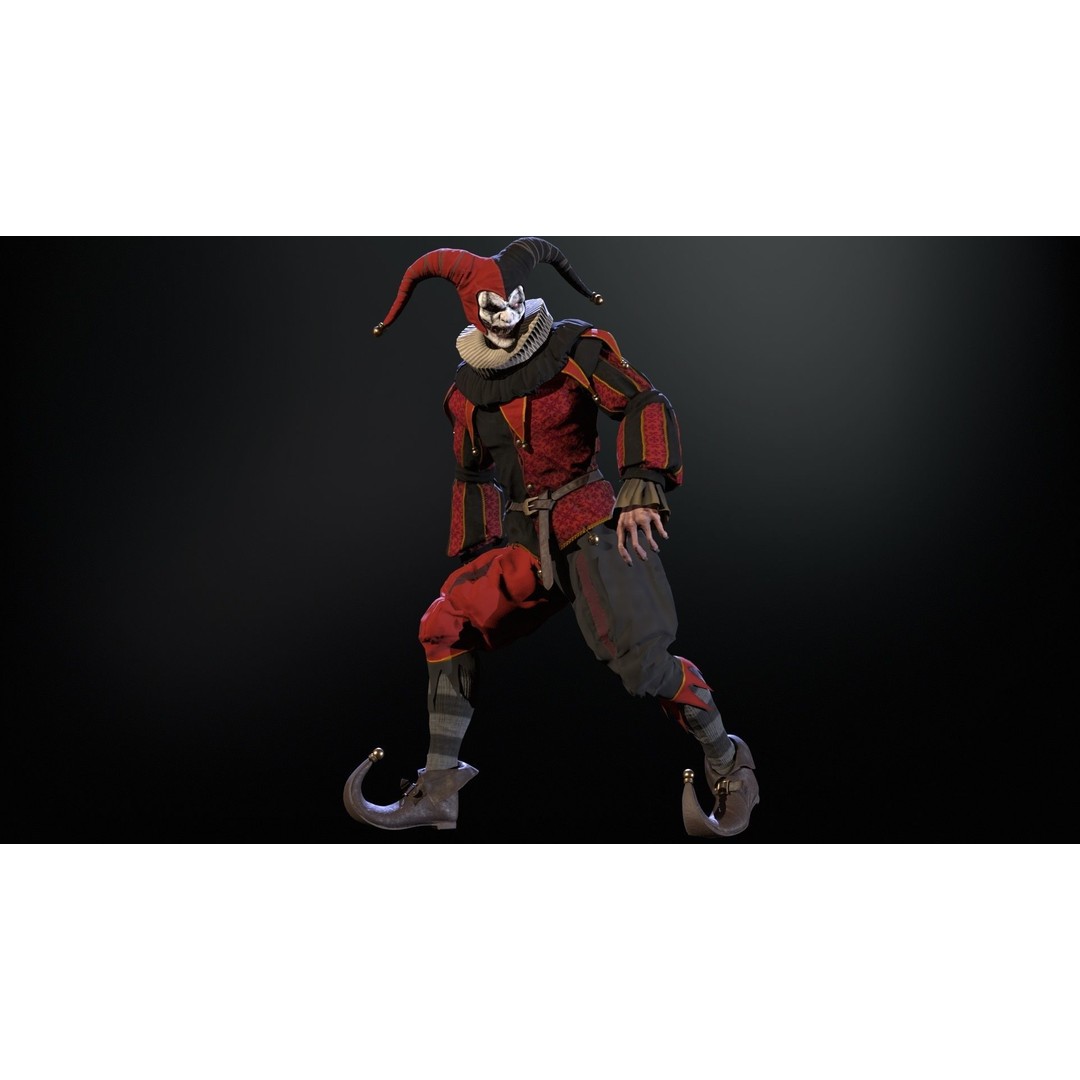 Clown Jester 3D Model – Low Poly Game Asset, Rigged with Animations - View 13