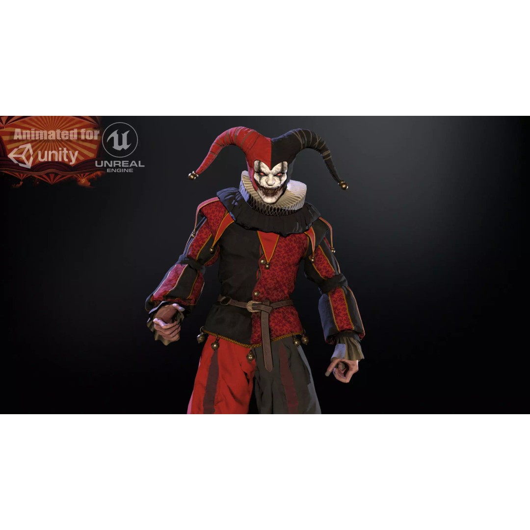 Clown Jester 3D Model – Low Poly Game Asset, Rigged with Animations - View 2