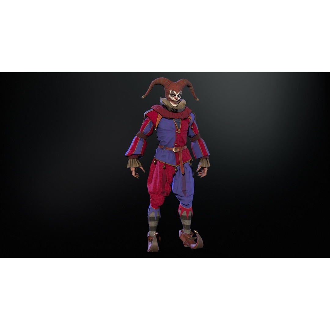 Clown Jester 3D Model – Low Poly Game Asset, Rigged with Animations - View 20