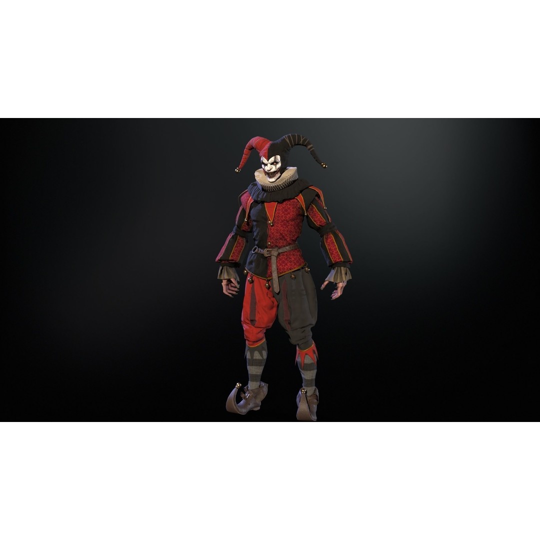 Clown Jester 3D Model – Low Poly Game Asset, Rigged with Animations - View 24