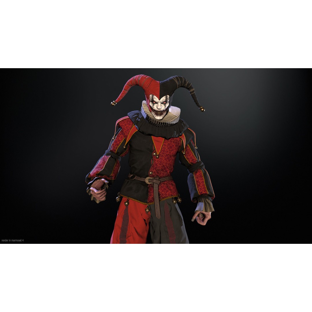 Clown Jester 3D Model – Low Poly Game Asset, Rigged with Animations - View 3