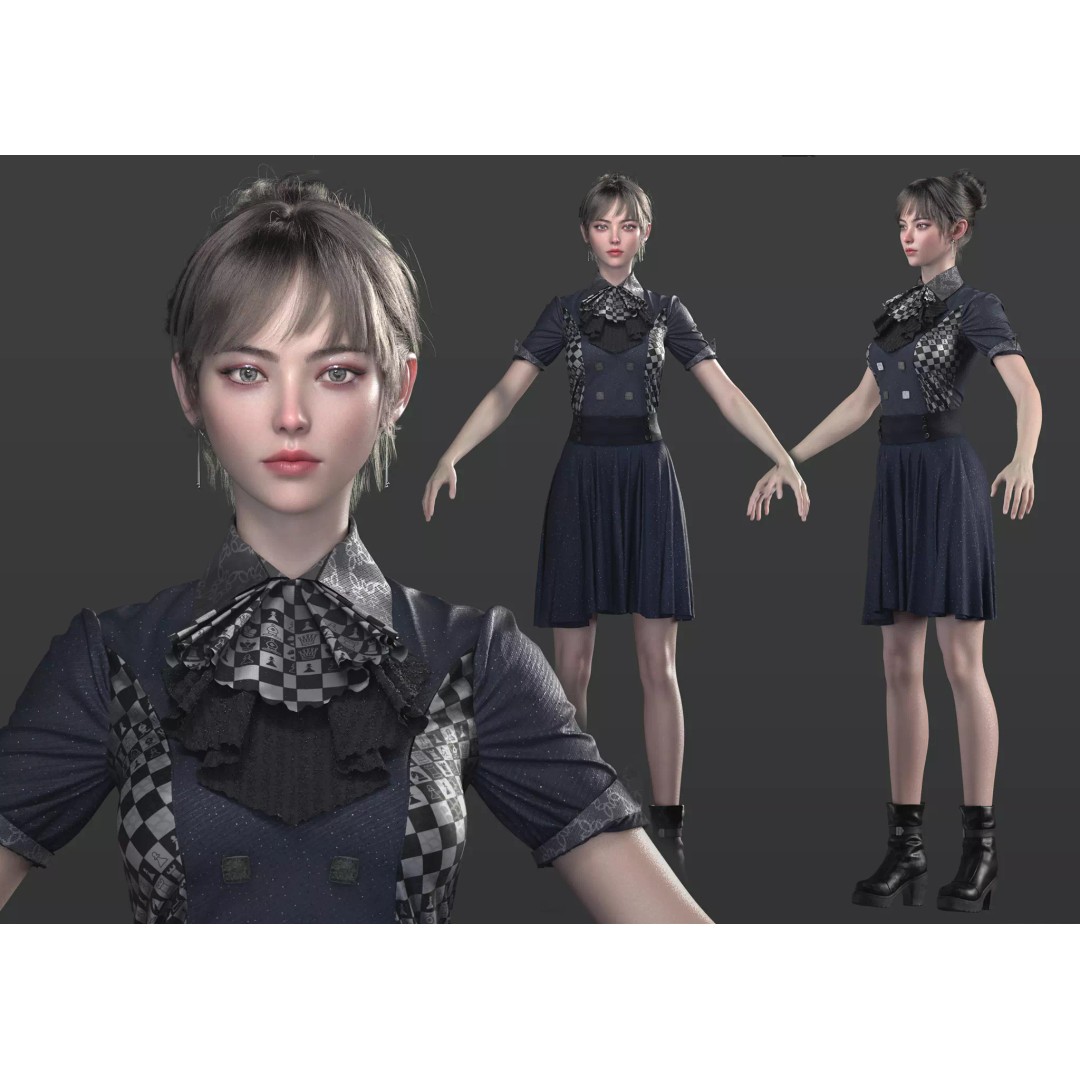 Chinese Girl 3D Model – High Poly Character with PBR Textures - View 2
