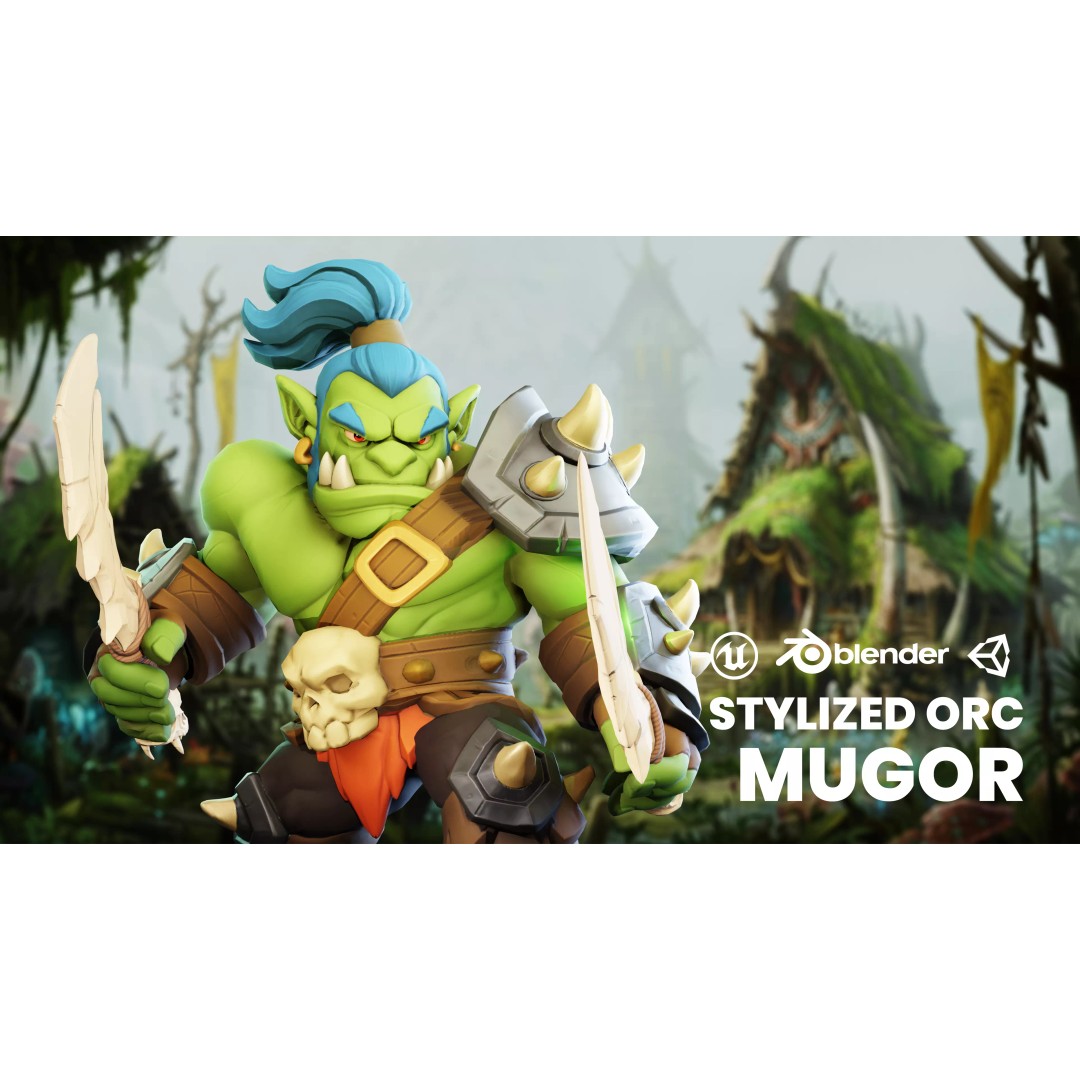 Mugor 3D Model – Stylized Medieval Orc Character, Rigged, Game-Ready - View 2