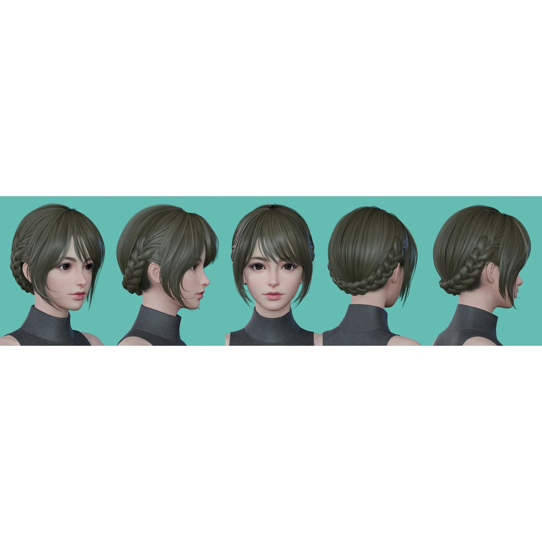 Women Hairstyles 3D Model – Low Poly Collection, Game Ready FBX & OBJ - View 10
