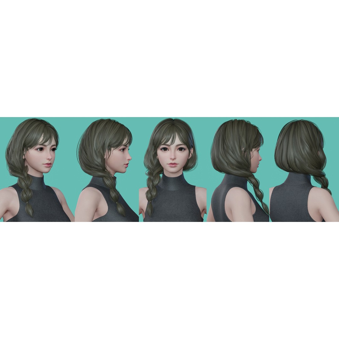 Women Hairstyles 3D Model – Low Poly Collection, Game Ready FBX & OBJ - View 12