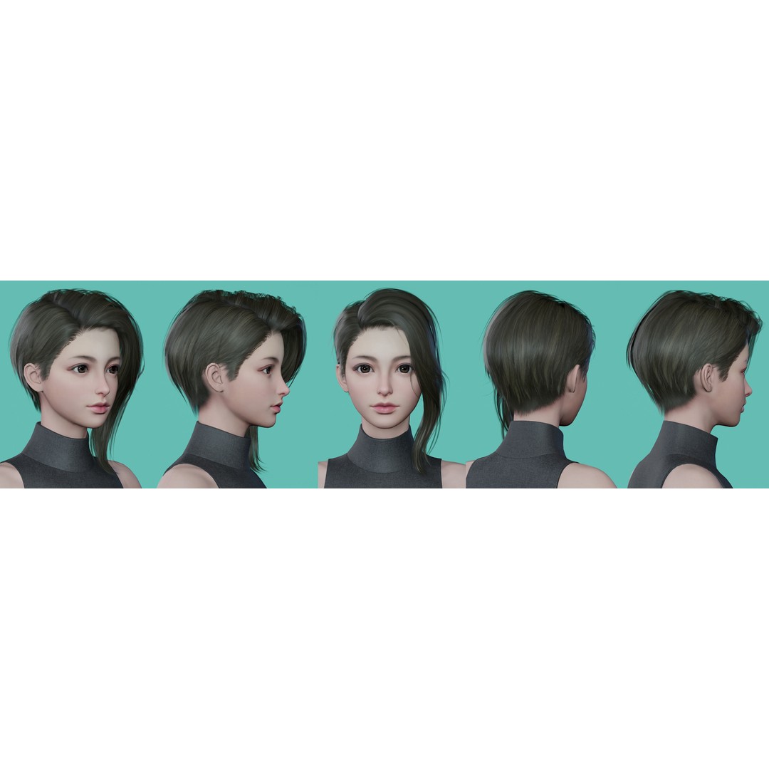 Women Hairstyles 3D Model – Low Poly Collection, Game Ready FBX & OBJ - View 16