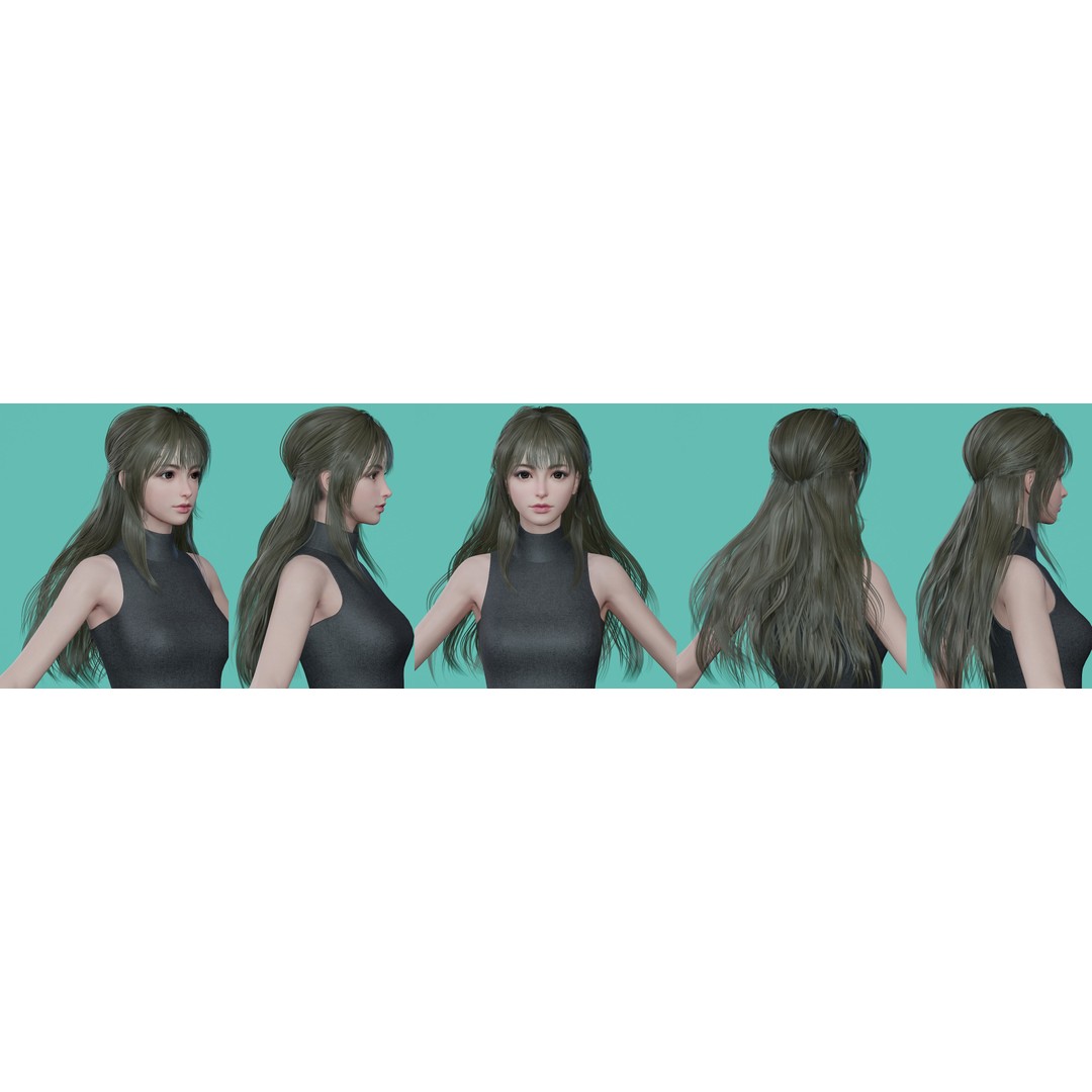 Women Hairstyles 3D Model – Low Poly Collection, Game Ready FBX & OBJ - View 18