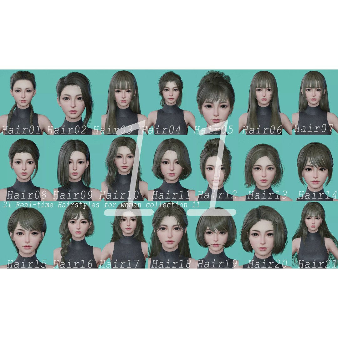 Women Hairstyles 3D Model – Low Poly Collection, Game Ready FBX & OBJ - View 2