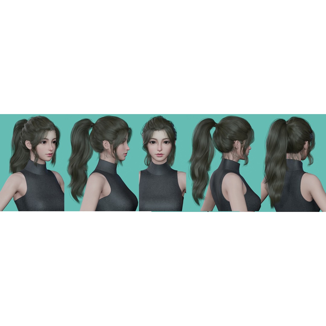 Women Hairstyles 3D Model – Low Poly Collection, Game Ready FBX & OBJ - View 20
