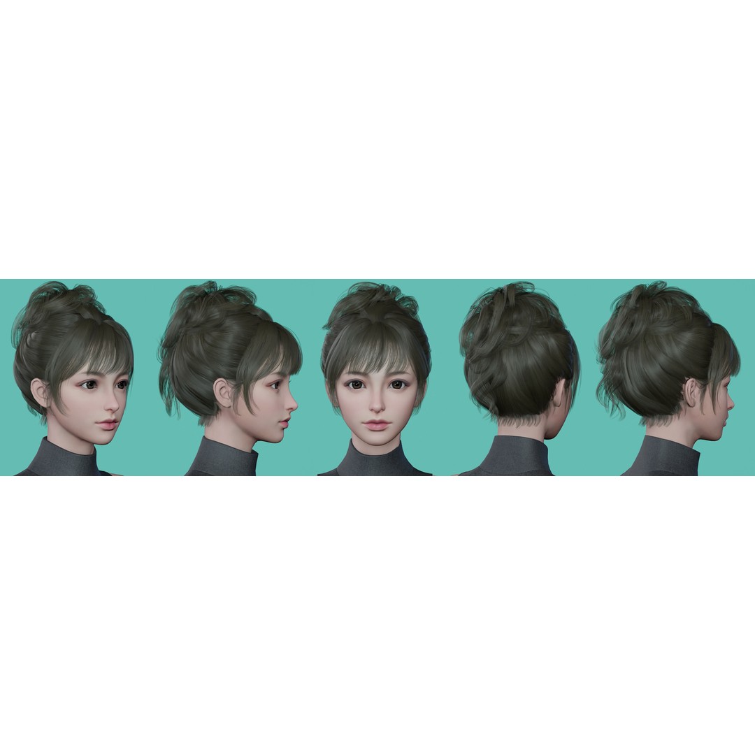 Women Hairstyles 3D Model – Low Poly Collection, Game Ready FBX & OBJ - View 21