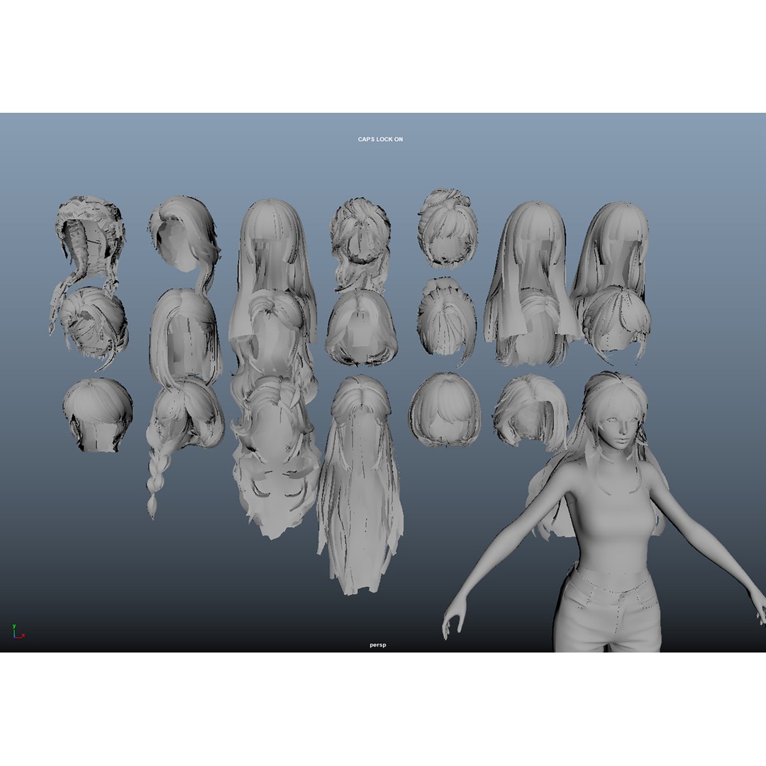 Women Hairstyles 3D Model – Low Poly Collection, Game Ready FBX & OBJ - View 25