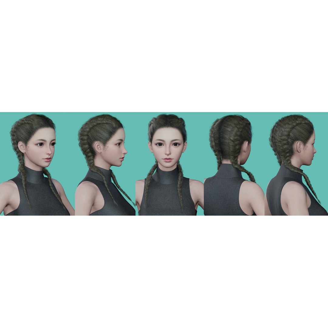 Women Hairstyles 3D Model – Low Poly Collection, Game Ready FBX & OBJ - View 5