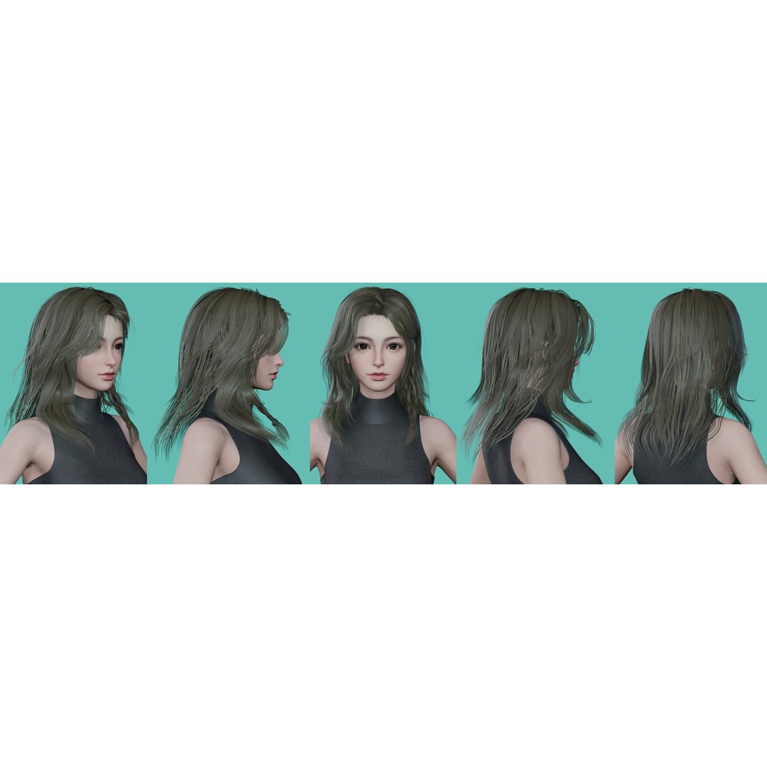 Women Hairstyles 3D Model – Low Poly Collection, Game Ready FBX & OBJ - View 6