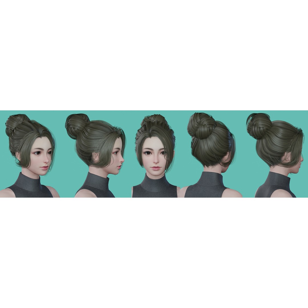Women Hairstyles 3D Model – Low Poly Collection, Game Ready FBX & OBJ - View 8