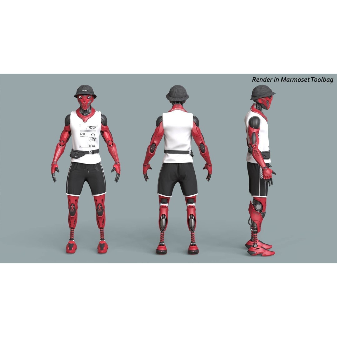 Robot RX-104 3D Model – Low Poly Game Ready Rigged Character, FBX - View 10