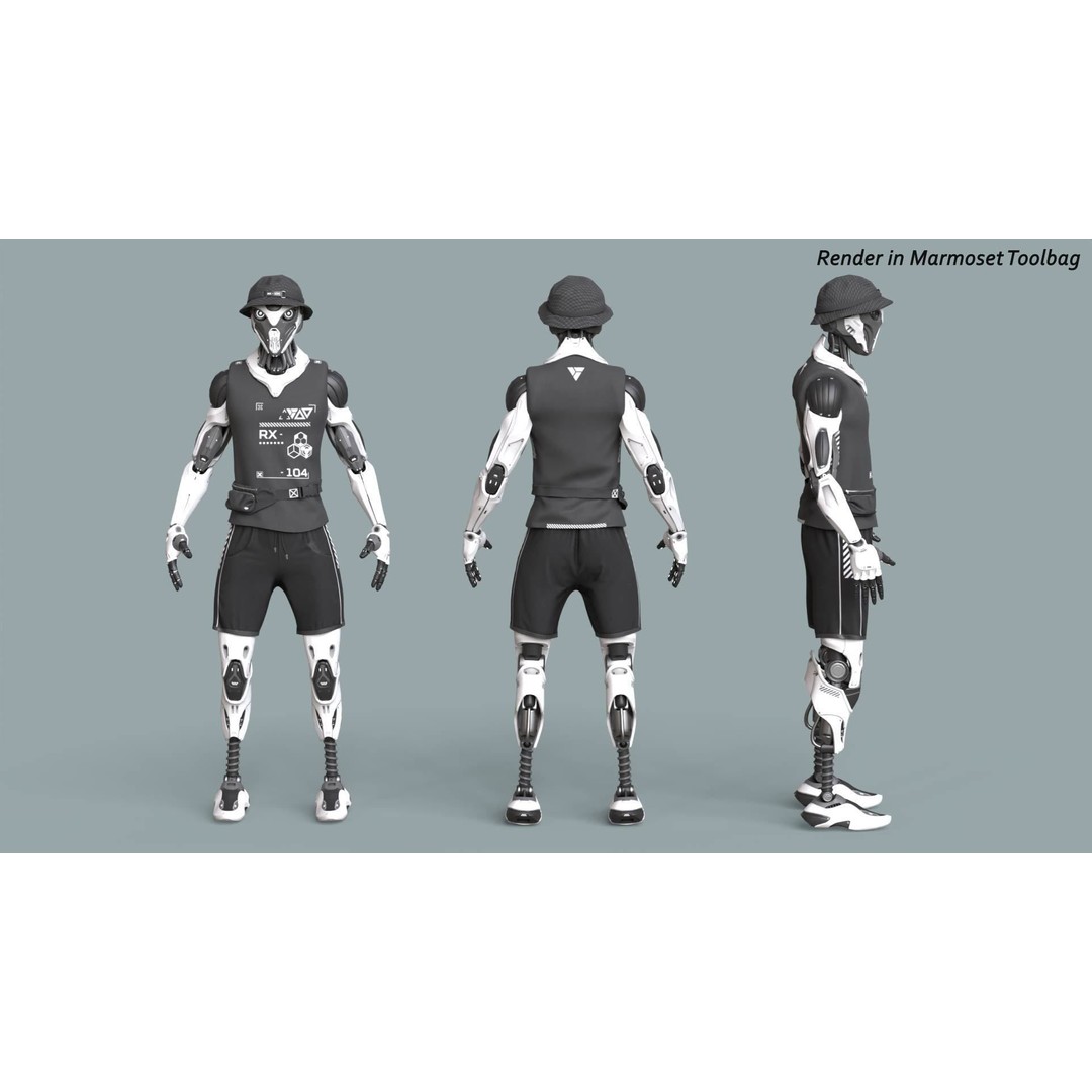 Robot RX-104 3D Model – Low Poly Game Ready Rigged Character, FBX - View 11
