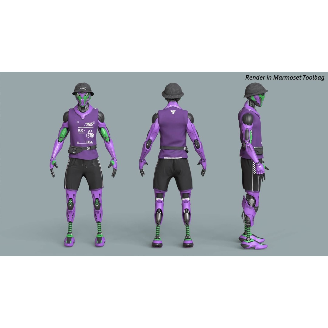 Robot RX-104 3D Model – Low Poly Game Ready Rigged Character, FBX - View 12