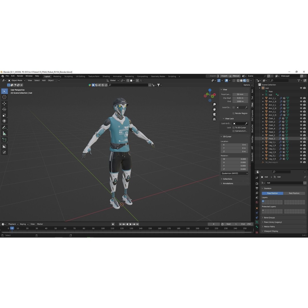Robot RX-104 3D Model – Low Poly Game Ready Rigged Character, FBX - View 19
