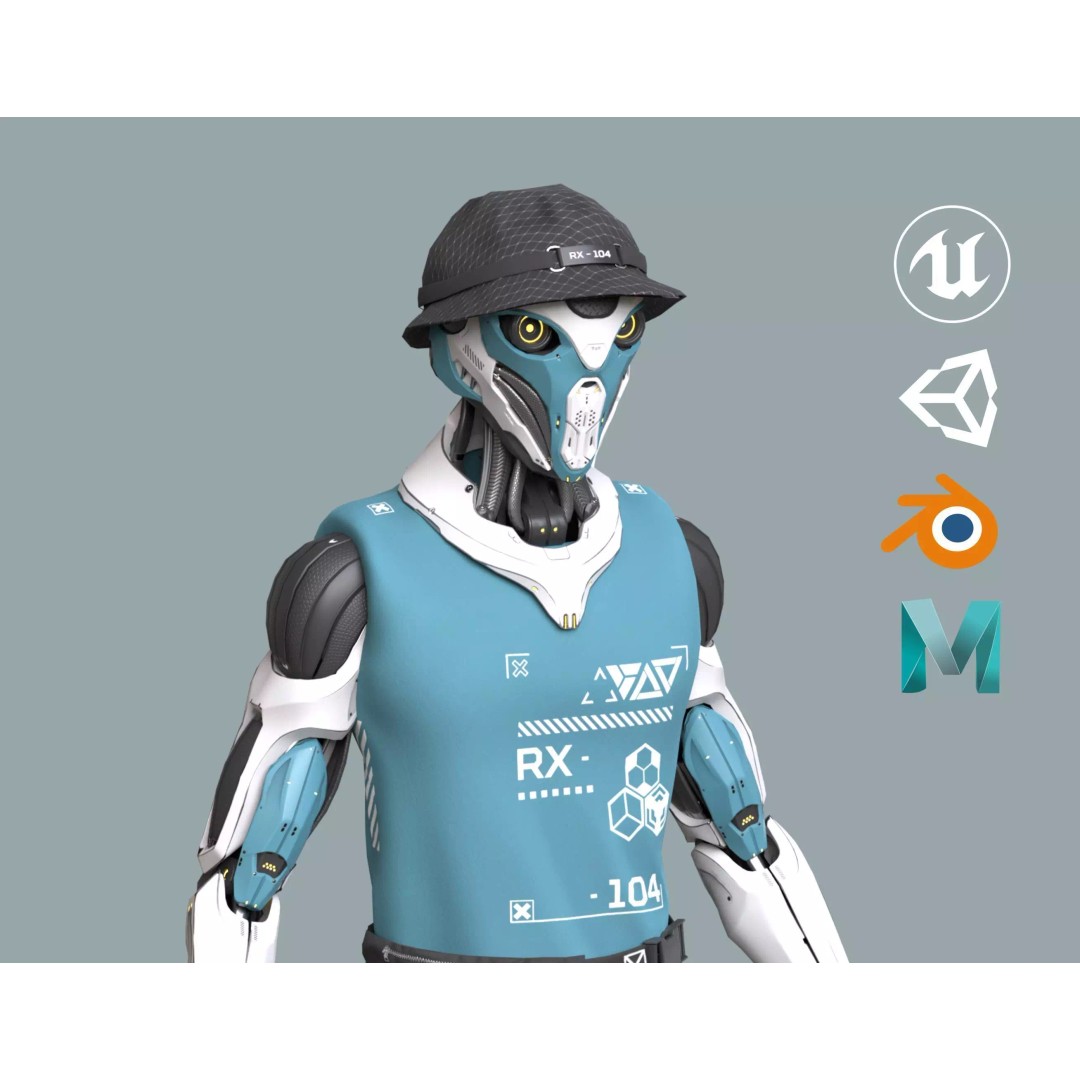 Robot RX-104 3D Model – Low Poly Game Ready Rigged Character, FBX - View 2