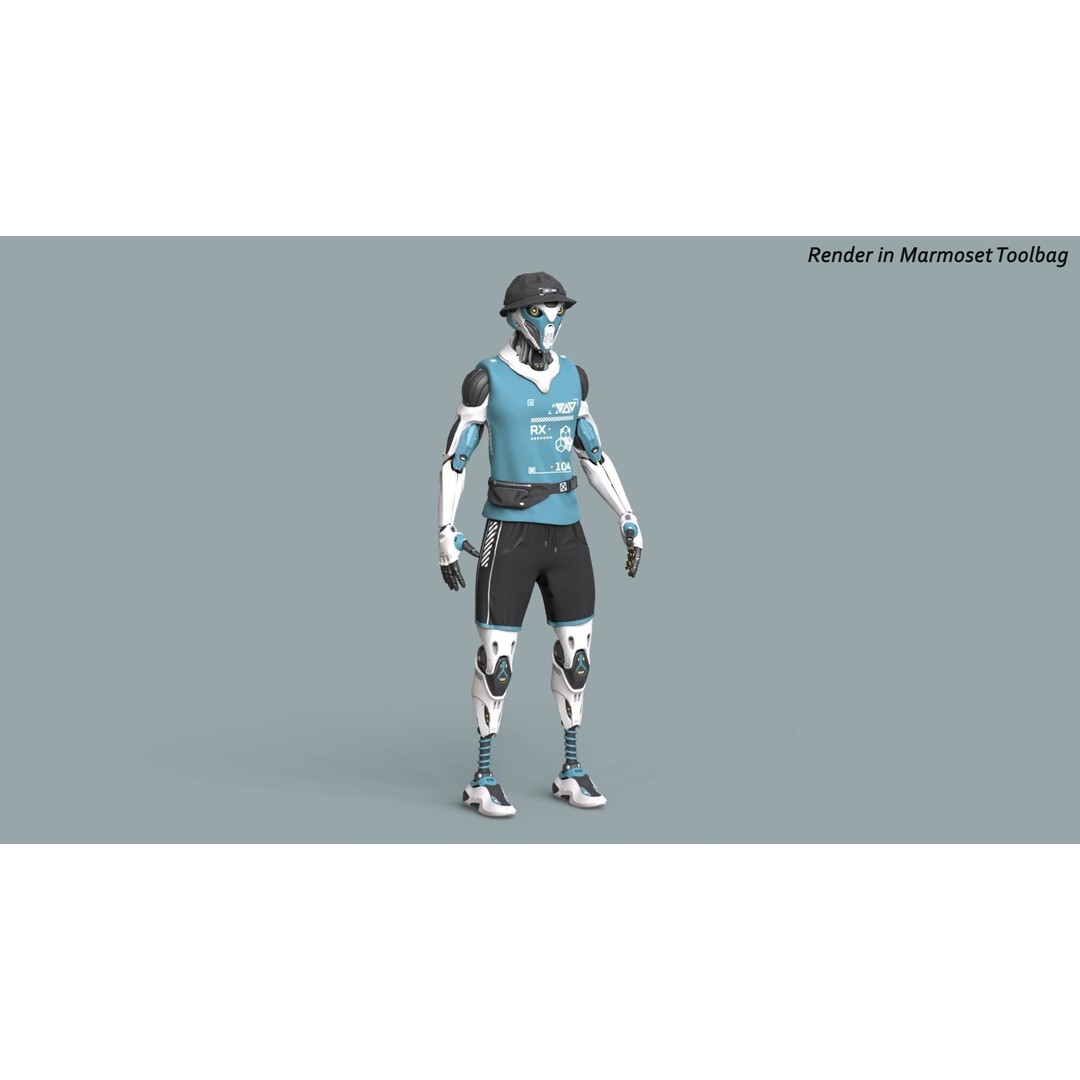 Robot RX-104 3D Model – Low Poly Game Ready Rigged Character, FBX - View 3