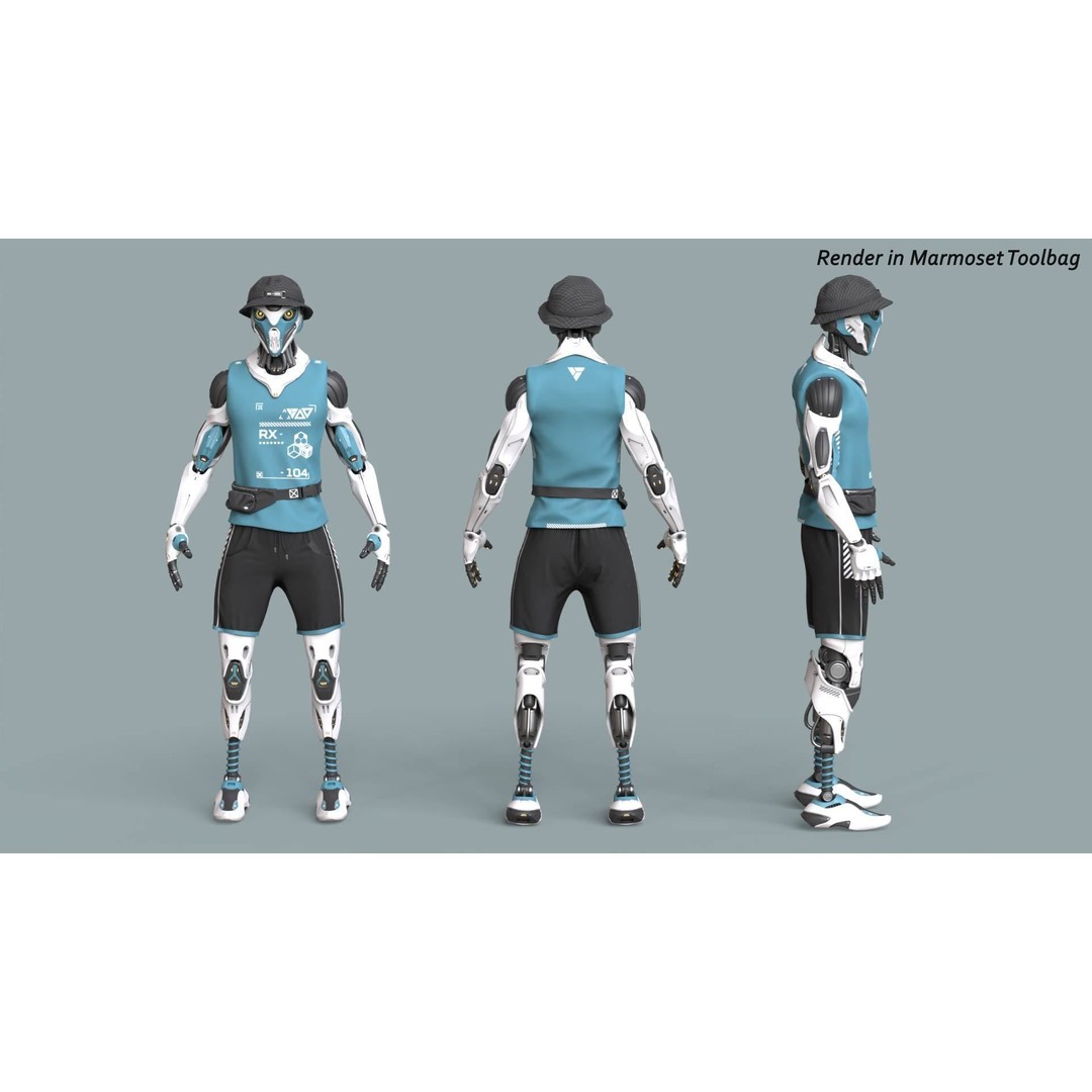 Robot RX-104 3D Model – Low Poly Game Ready Rigged Character, FBX - View 4