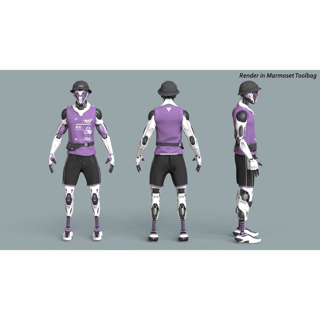 Robot RX-104 3D Model – Low Poly Game Ready Rigged Character, FBX - View 5