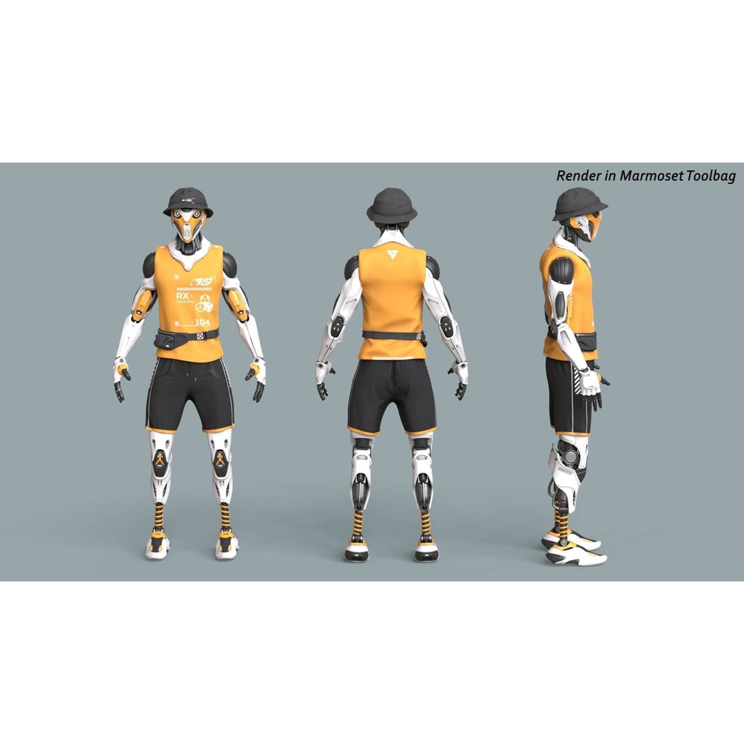 Robot RX-104 3D Model – Low Poly Game Ready Rigged Character, FBX - View 6