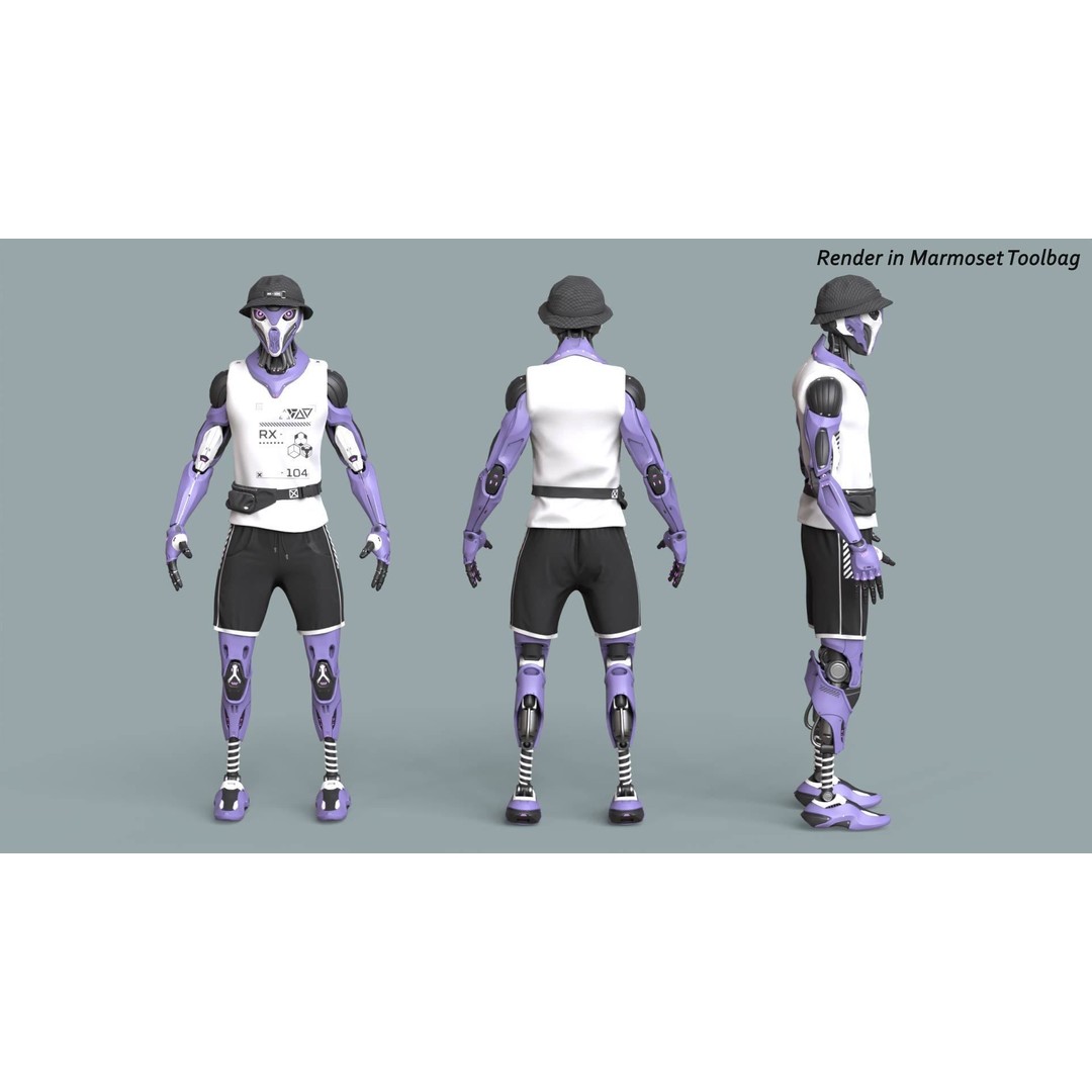 Robot RX-104 3D Model – Low Poly Game Ready Rigged Character, FBX - View 8