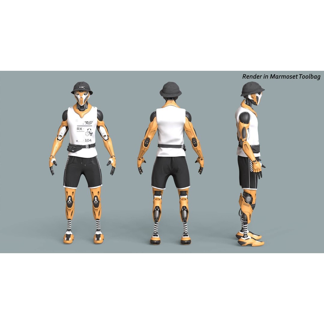 Robot RX-104 3D Model – Low Poly Game Ready Rigged Character, FBX - View 9