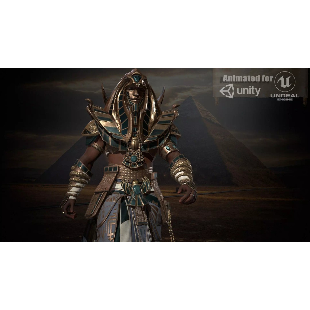 Pharaoh 3D Model – Low Poly Rigged Character with Animations, FBX - View 2