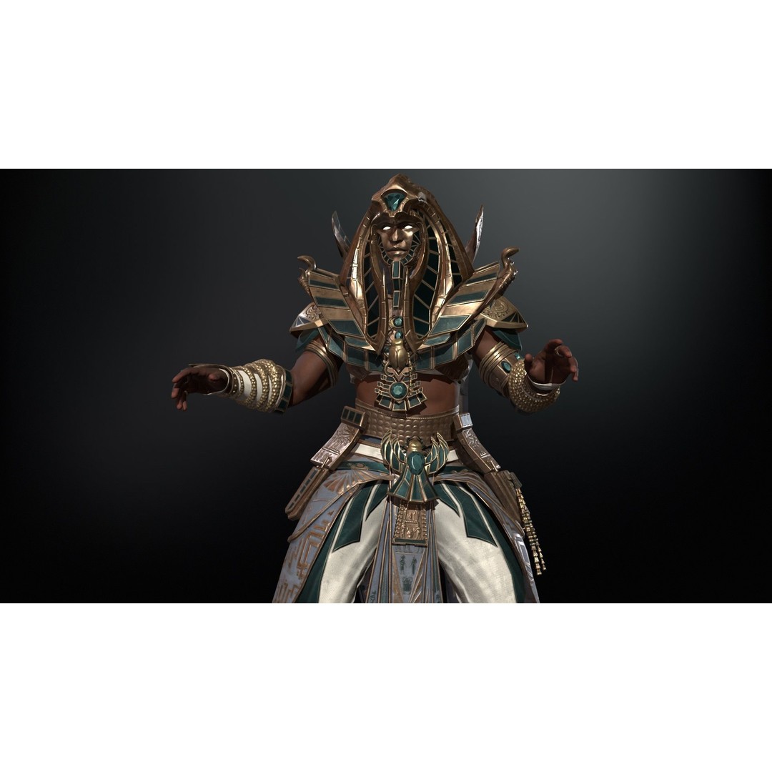 Pharaoh 3D Model – Low Poly Rigged Character with Animations, FBX - View 9