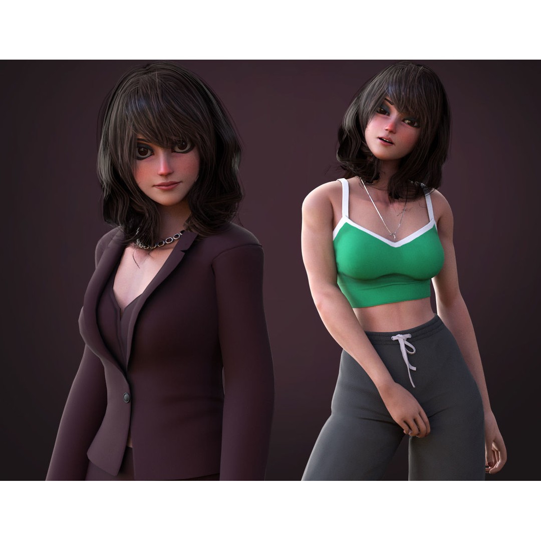 Angela Cartoon Girl 3D Model – Low Poly Rigged Character, FBX
