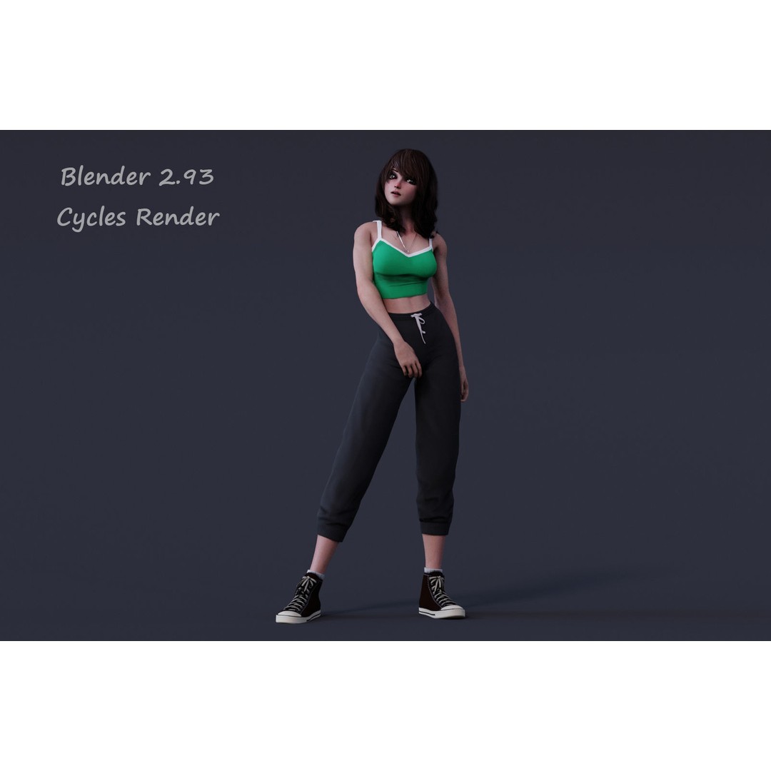 Angela Cartoon Girl 3D Model – Low Poly Rigged Character, FBX - View 12
