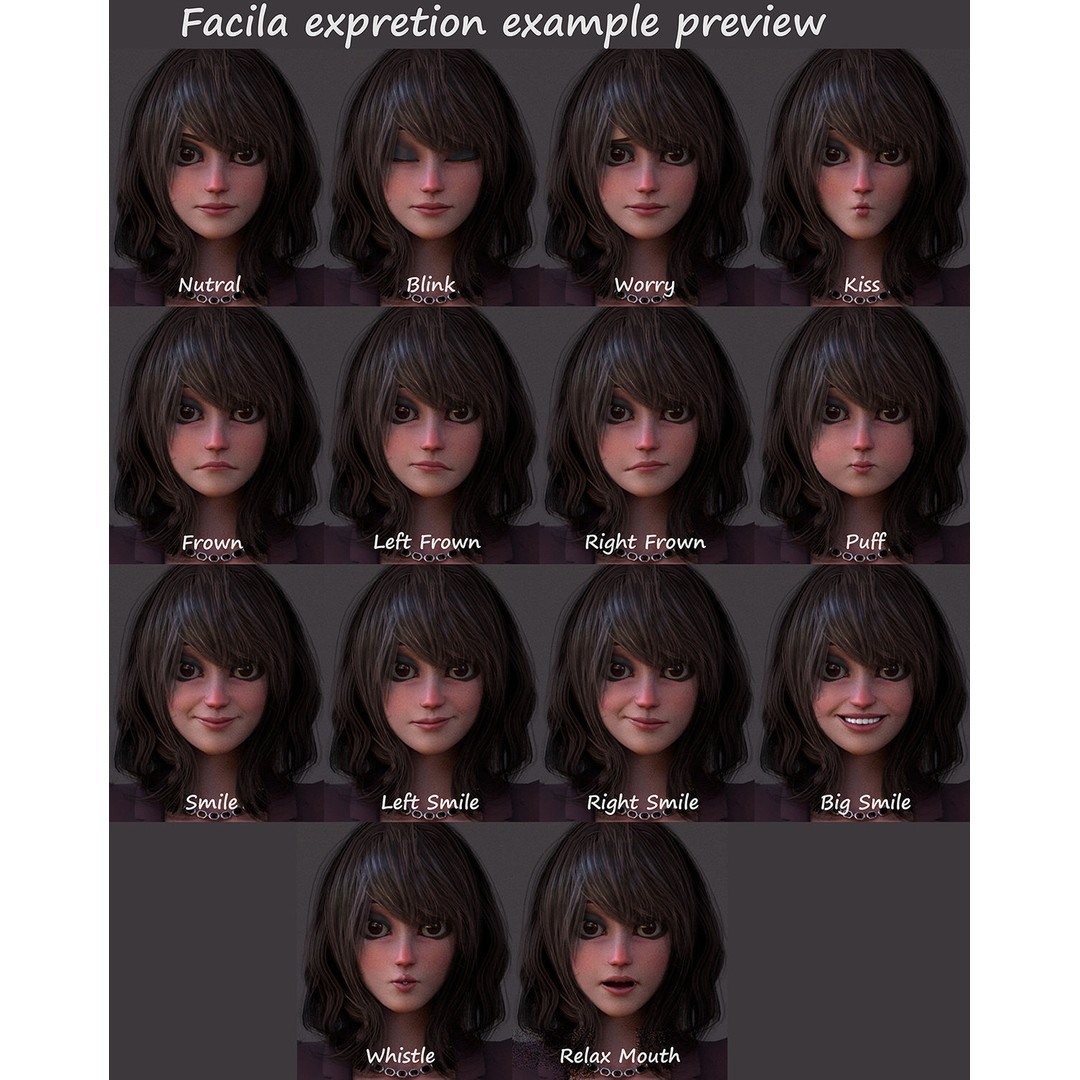 Angela Cartoon Girl 3D Model – Low Poly Rigged Character, FBX - View 15