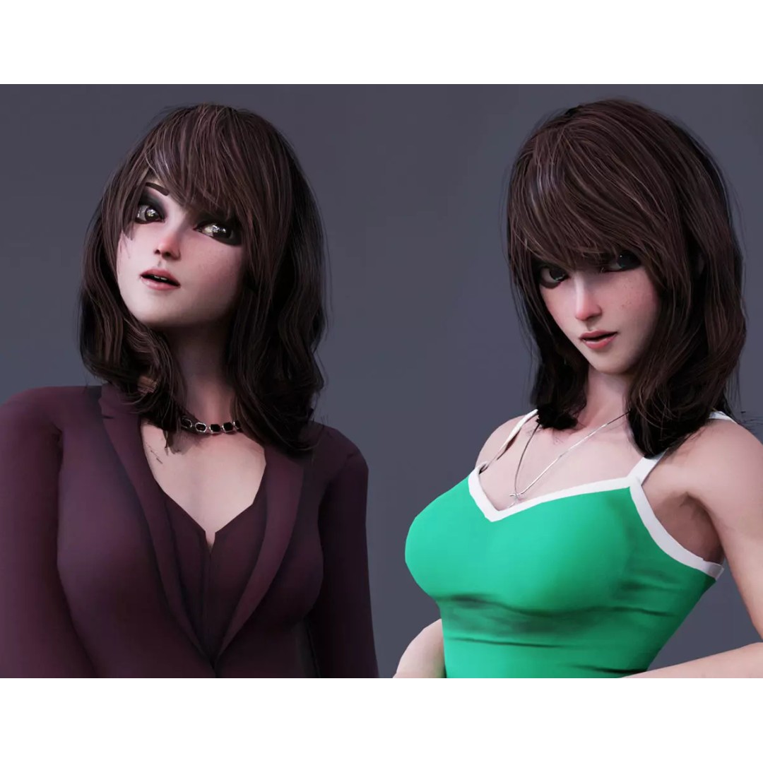 Angela Cartoon Girl 3D Model – Low Poly Rigged Character, FBX - View 2