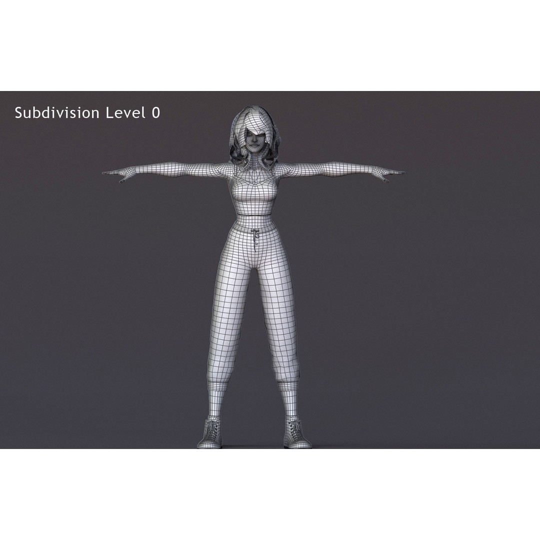 Angela Cartoon Girl 3D Model – Low Poly Rigged Character, FBX - View 21