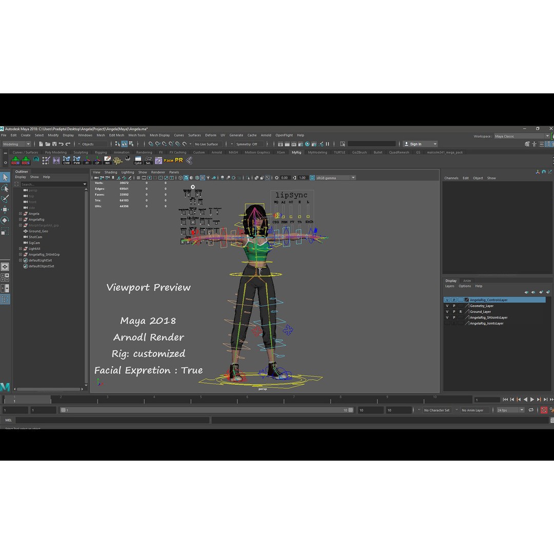 Angela Cartoon Girl 3D Model – Low Poly Rigged Character, FBX - View 25
