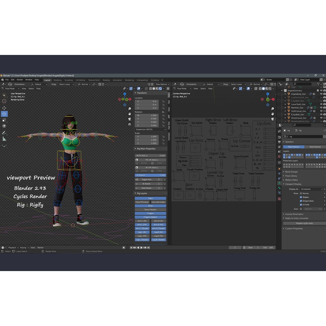 Angela Cartoon Girl 3D Model – Low Poly Rigged Character, FBX - View 26