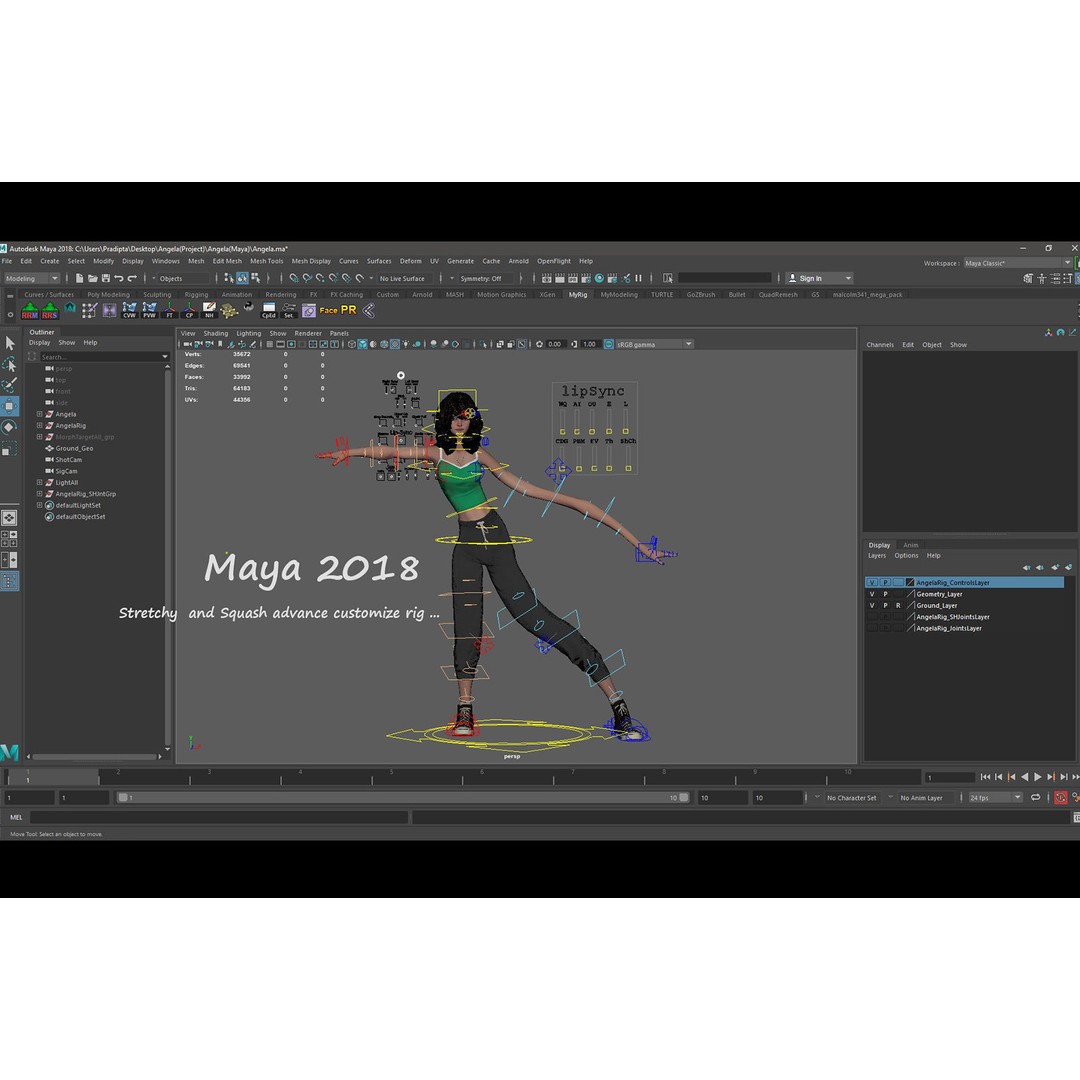 Angela Cartoon Girl 3D Model – Low Poly Rigged Character, FBX - View 27