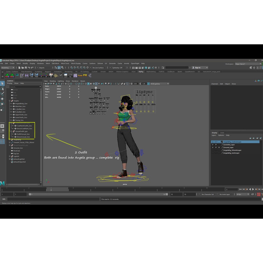 Angela Cartoon Girl 3D Model – Low Poly Rigged Character, FBX - View 28