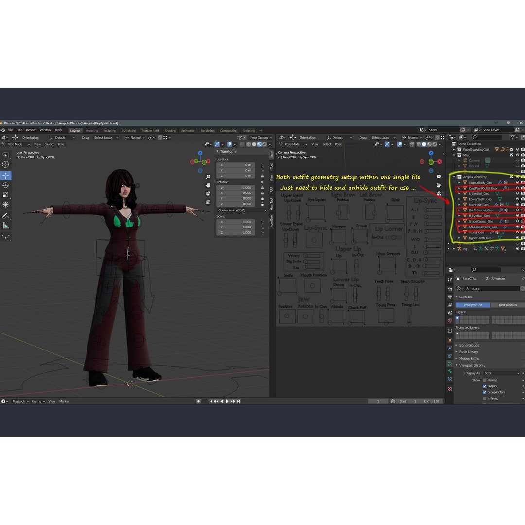 Angela Cartoon Girl 3D Model – Low Poly Rigged Character, FBX - View 31