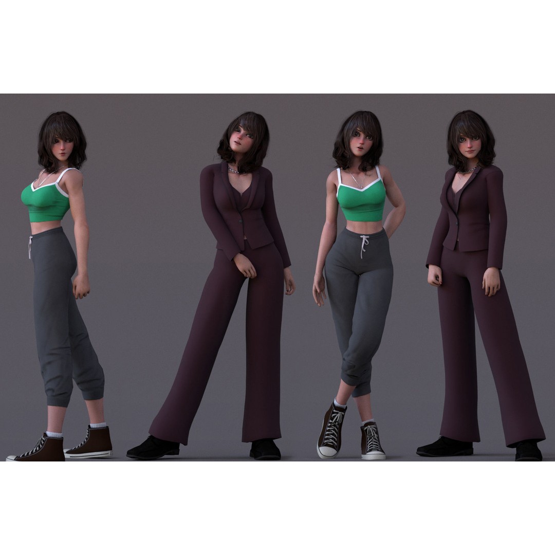 Angela Cartoon Girl 3D Model – Low Poly Rigged Character, FBX - View 4