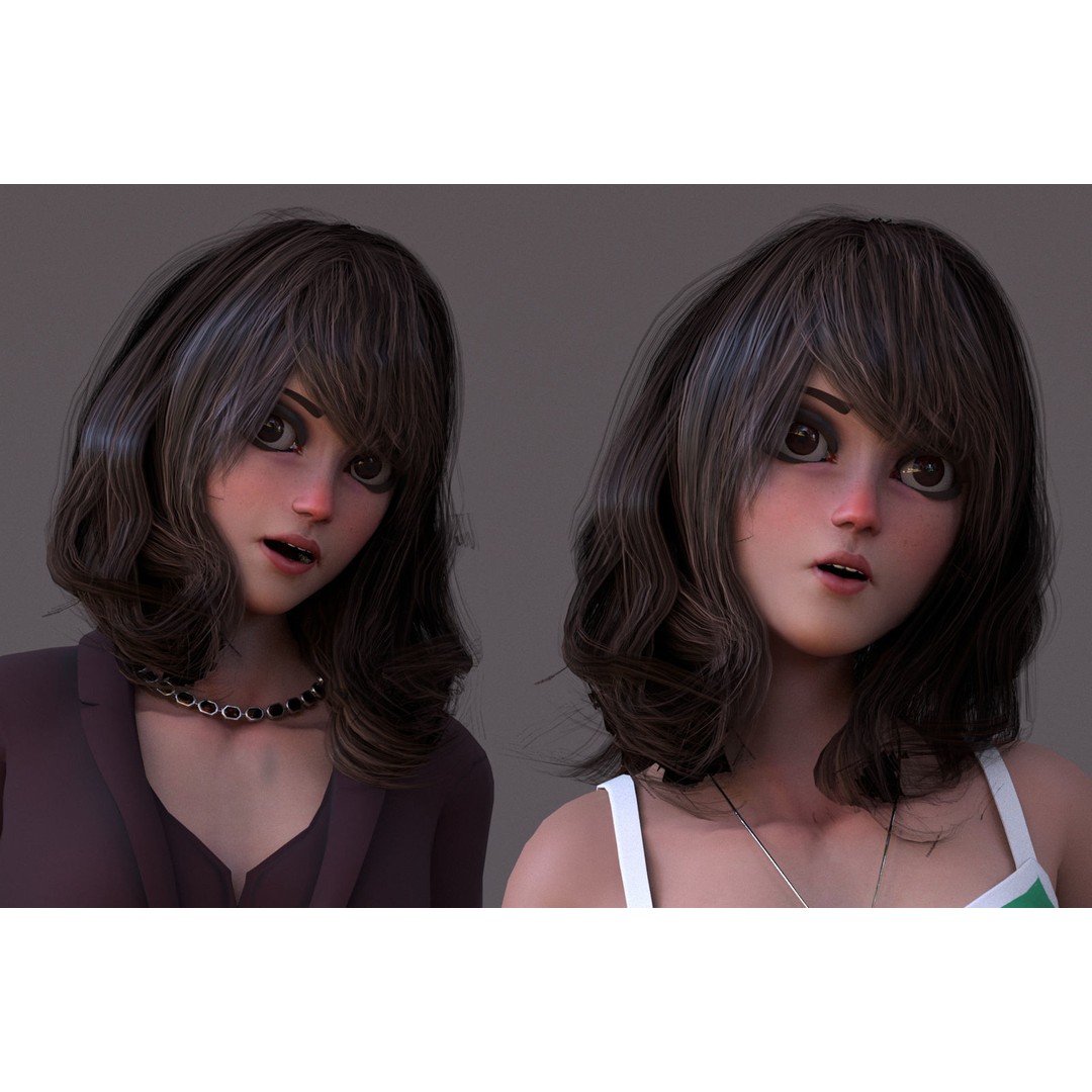 Angela Cartoon Girl 3D Model – Low Poly Rigged Character, FBX - View 5