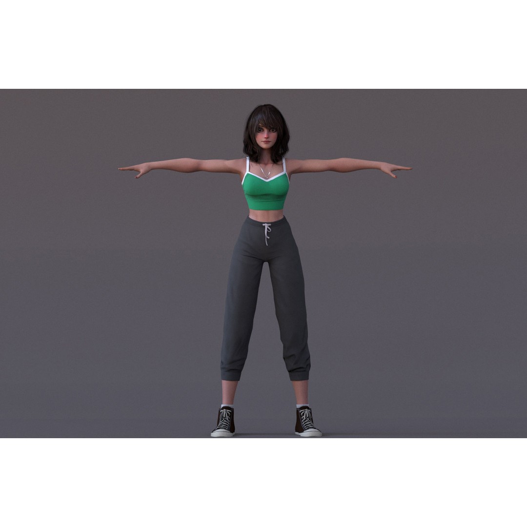 Angela Cartoon Girl 3D Model – Low Poly Rigged Character, FBX - View 6