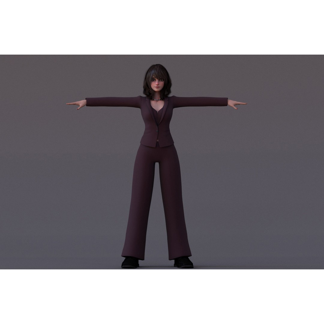 Angela Cartoon Girl 3D Model – Low Poly Rigged Character, FBX - View 7