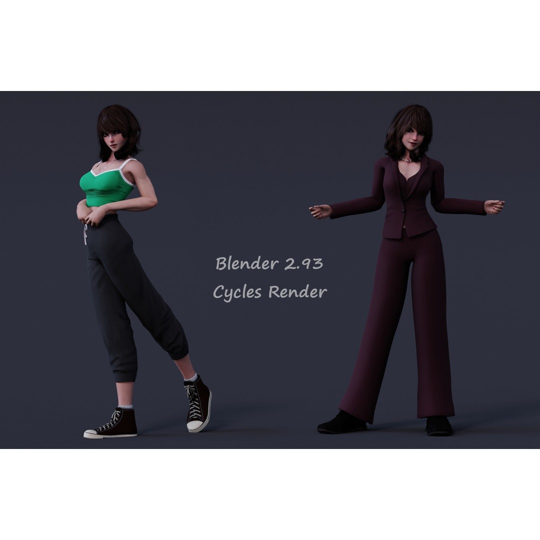 Angela Cartoon Girl 3D Model – Low Poly Rigged Character, FBX - View 9